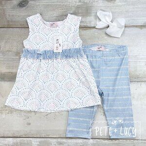 Pete + Lucy Sz 0-6 m Boho Blues Tank Baby Ruffle Capri Pants Set Girls NEW